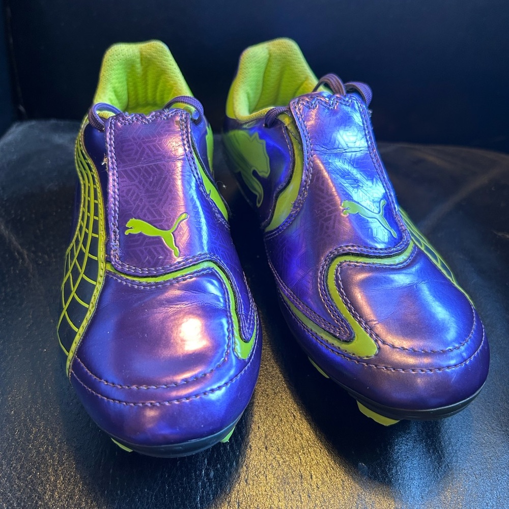 Puma Purple and Green Soccer Shoes